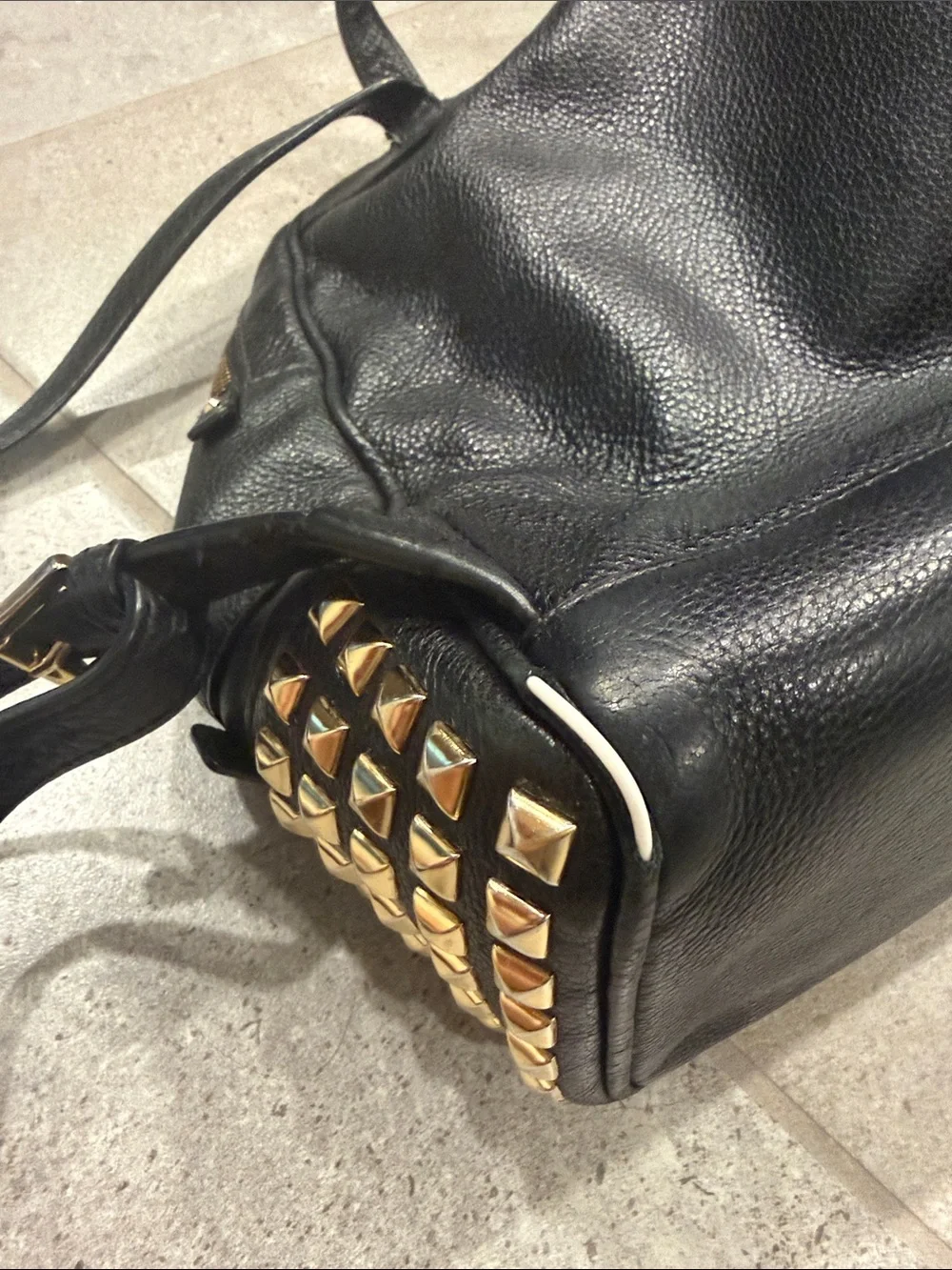 Michael Kors Black Leather Studded Backpack with Gold Hardware